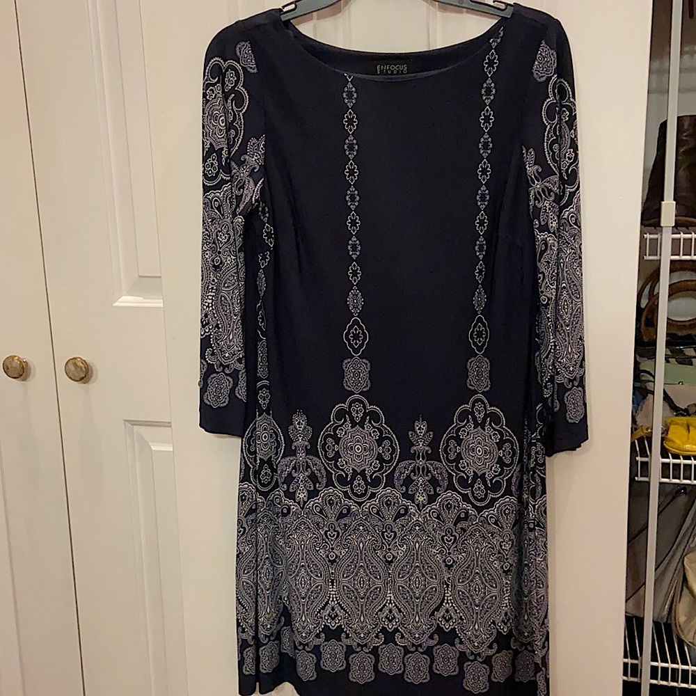 Navy Blue Dress with 3/4 Sleeve